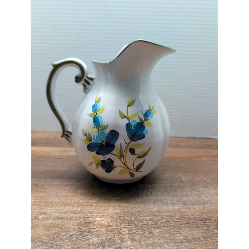 Nora Fenton Ceramic Italian Pitcher, Floral Motif with Foil Seal and Signature